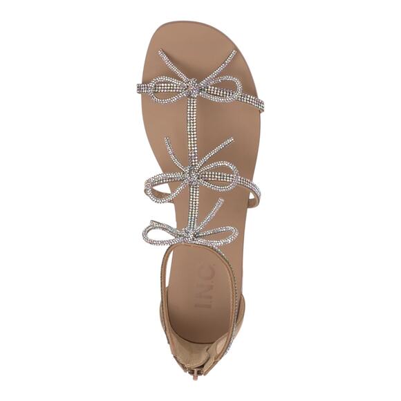INC Women's Gertrudis Embellished Bow Flat Gladiator Sandals Biege Bling Size 8 - Picture 3 of 4